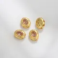 Vintage matte gold oval spacer bead with pink zircon inlay and lace hollow detail - Pink Oval Style (Z298-10)