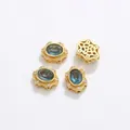Matte gold star bead with deep blue gemstone and white crystal lace edge detail - Dark Blue Hexagram Style (Z298-11)