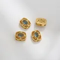 Lace gold bead with blue oval stone and white zircon accents for DIY jewelry - Blue Rounded Rectangle Style (Z298-13)