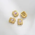 Matte gold DIY connector bead with oval lavender zircon and lace micro-pave accents - Light Purple Rounded Rectangle Style (Z298-14)