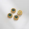 Vintage round matte gold bead with emerald zircon and purple lace detail for DIY - Dark Cyan Round Style (Z298-15)