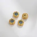 Matte gold lace beads set with cat eye stones and colorful zircon for DIY jewelry - Light Blue Round Style (Z298-16)
