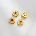Square matte gold beads with red gemstones and white zircon in vintage lace style - Dark Red Square Style (Z298-17)