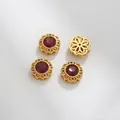 Matte gold vintage round bead with red stone and colorful zircon lace detailing - Red Round Style (Z298-19)