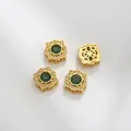 Matte gold lace beads with green zircon stone and floral pattern for DIY jewelry making - Green Petal Style (Z298-20)