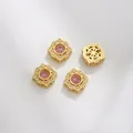 Lace-edged gold spacer beads with pink zircon and cat-eye stone for DIY jewelry - Pink Petal Style (Z298-22)