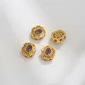 Matte gold lace beads with purple stones and pearls for DIY jewelry making - Purple Pearl Decor Style (Z298-25)