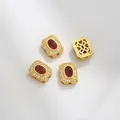 Vintage rectangle gold beads with red zircon and lace floral trim for jewelry making - Red Floral Ornament Style (Z298-29)
