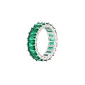 Eternity ring in silver finish with emerald baguette-cut crystals in a channel setting - US 7 / Platinum + Green Zirconia