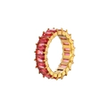 Golden eternity band featuring emerald-cut red crystals in a secure claw setting - US 7 / Gold and Rose Red