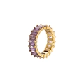 Elegante anello dorato con cristalli viola rettangolari incastonati - US 7 / Oro con zircone viola