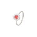 Elegant silver ring featuring a round orange-red gemstone with a sparkling zircon halo - US 6 / White Gold Plated-Red Zirconia