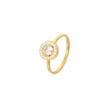 Elegant gold halo ring featuring a round white zircon center stone for women - US 6 / Gold-White Zirconia