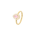 Elegant gold-plated ring with a pear-cut pink zircon center and diamond halo - Gold-Pink Zircon