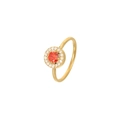 Elegant gold ring with orange cubic zirconia halo design and micro-paved crystal band - US 6 / Gold - Red Zircon