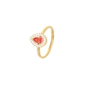 Elegant gold waterdrop ring with pear-cut red gemstone and white zircon halo - Gold-Red Zirconia