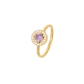 Elegant gold ring with a round purple zircon center and halo of sparkling white stones - US 6 / Gold - Purple Zirconia