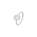 Elegant silver halo ring with a round center zircon and micro-pave setting on a slim band - US 6 / White Gold Plated-White Zirconia