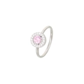Elegant silver ring with a round pink halo gemstone and micro-paved white zircons - US 6