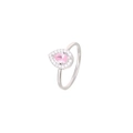 Elegante anello in argento con pietra rosa a goccia e piccoli brillanti bianchi a halo - US 6 / Argento-Zircone Rosa