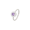 Elegant silver ring featuring a round purple zircon centerpiece with micro-pave accents - US 6 / White Gold Plated-Purple Zirconia