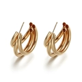 Elegant gold-tone S925 silver needle triple-layered C-shaped stud hoop earrings - Gold Triple Layer Hoop Style (10)