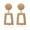 Vintage geometric gold alloy drop earrings with intricate floral texture and oval rings - Gold Vintage Textured Style (21)