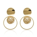 Vintage geometric gold drop earrings featuring hollow woven balls and faux pearls - Gold Thin Ring Hollow Ball Artificial Pearl Style (9)