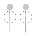 Minimalist silver circle drop earrings with long geometric metal bar tassels for women - Silver Ring Long Bar Drop Earrings (29)