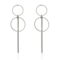Minimalist silver geometric earrings with layered circles and long vertical drop bars - Silver Double Round Long Bar Style (7)