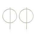 Pair of minimalist silver geometric earrings with long bars and metal circles - Silver Ring Drop Style (24)
