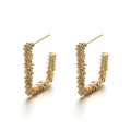 Vintage golden geometric earrings with textured lava pattern in a minimalist C-shape - Gold Lava Particle Textured Stud (31)
