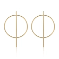 Minimalist gold geometric earrings featuring circular rings and vertical bars design - Gold Ring Drop Style (23)