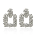 Silver crumpled metal texture geometric square drop earrings with reflective surface - Silver Crumpled Square Style (16)