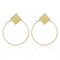 Vintage geometric gold earrings featuring a square stud and large polished circular hoop - Gold Square Round Style (1)