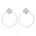Detail of silver geometric earrings featuring square studs and large round thin frames - Silver Square Round Style (2)