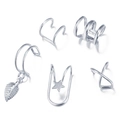 5-piece silver ear cuff set with leaf and star designs for non-pierced cartilage - Classic Variety Set (516325)