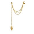 Golden leaf tassel ear cuff and stud earring set with triple layered chain link - Gold Leaves