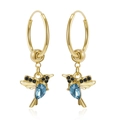Goldene Kolibri-Ohrringe mit blauem Kristall und schwarzen Zirkoniasteinen - Blau
