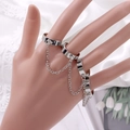 Set di anelli a catena multi-dito stile punk argento per uomo e donna a quattro fasce - Set di anelli multi-dito collegati da catena / Argento