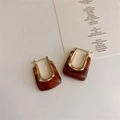 Retro U-shaped amber acrylic earrings with elegant gold metal frames for women - Brown Square Hair Claw