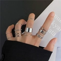 10-teiliges minimalistisches silbernes Punk-Ring-Set mit Kettentextur und verstellbar - Silber