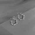 Silver bow stud earrings with pearls and crystals in a vintage wreath design - Silver
