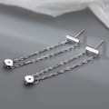 S925 Silbernadel Kettenohrringe mit minimalistischem Doppelketten-Hänge-Design - Silber