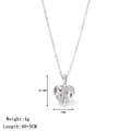 Silver stainless steel heart necklace with hollow leaf pattern and zircon accents - Platinum