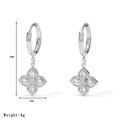 Pendientes de trébol de cuatro hojas en plata con circonitas, 30mm de alto y 12mm de ancho - Platino
