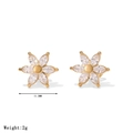 Orecchini a lobo a fiore dorati da 11,2 mm con zirconi bianchi a taglio marquise - Oro