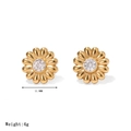 Elegant gold daisy sunflower stud earrings with cubic zirconia and a wavy finish - 11.9mm Diameter / Gold