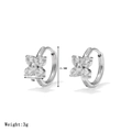 Silver clover hoop earrings with crystal inlay showing height 13.3mm and width 7mm - White Rhinestone Clover Hoop Earrings(XKE0009) / Steel