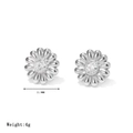 Silver flower stud earrings with crystal center and wavy petal texture measuring 11.9mm - 11.9mm Diameter / Silver